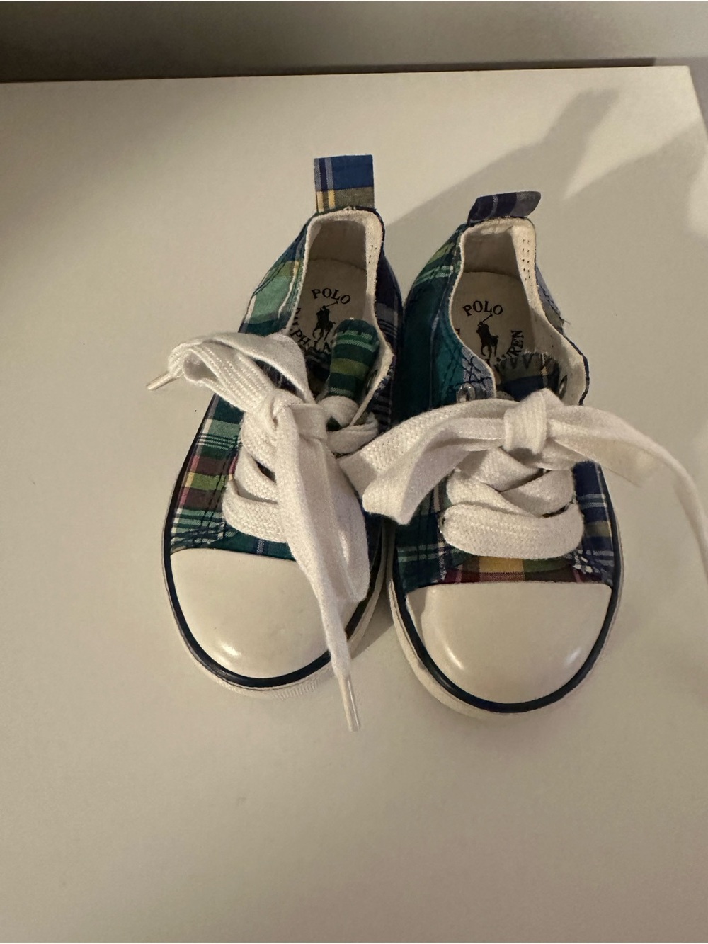 Ralph Lauren Green & Blue Plaid Kids Sneakers